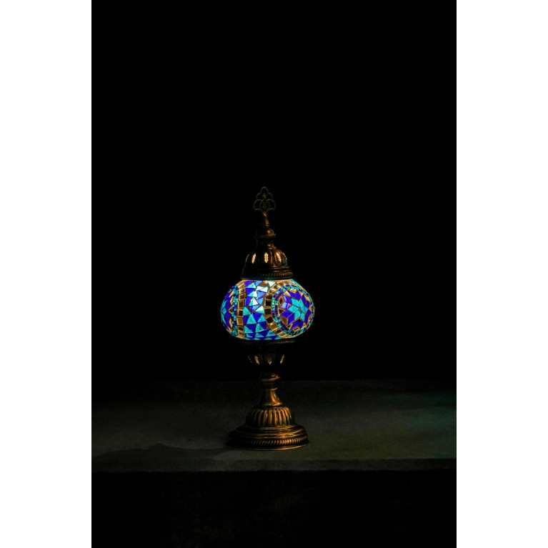Table lamp, blue/white mosaic